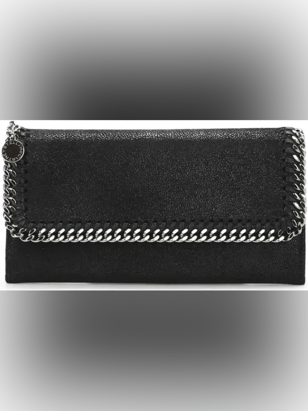 Stella McCartney Black Foldover Wallet with Chain Trim